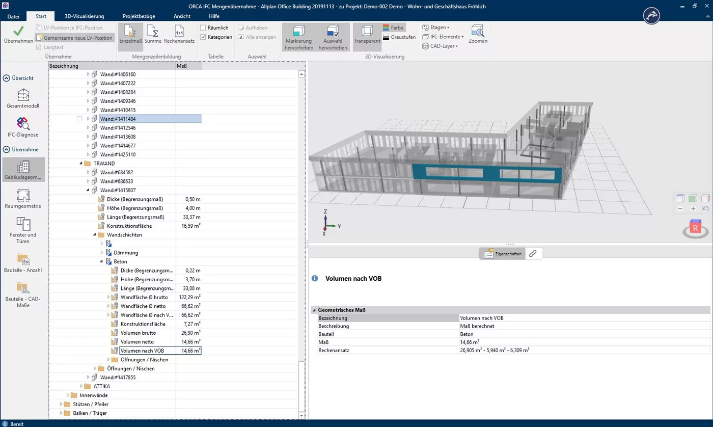 ORCA AVA Allplan Office Building Aussenwand Screenshot